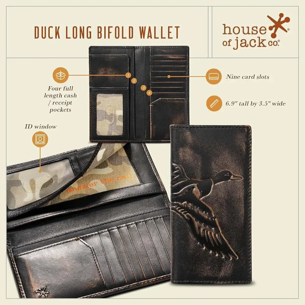 🆕Men Black Co. DUCK Long Wallet Grain Leather Long Bifold Wallet Hunter Gift